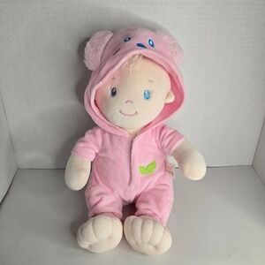 June Garden Doll Baby Doll Soft Body Lovey Pink Bear Suit Leaf Plush 12"